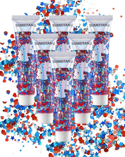 Vista 11 de Gel con purpurina para la cara y el cuerpo, 6 colores, con lentejuelas gruesas holográficas, pintura para fiestas, cantantes, conciertos, festivales