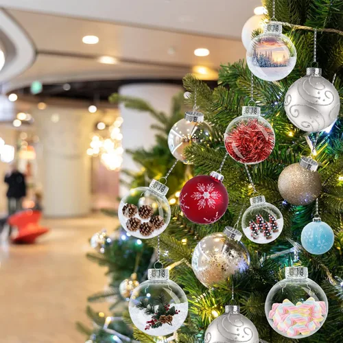 Vista 7 de 12 piezas de 60 mm Adornos de bolas de Navidad transparentes de plástico, 2.36'' redondas, de plástico transparente rellenables, DIY