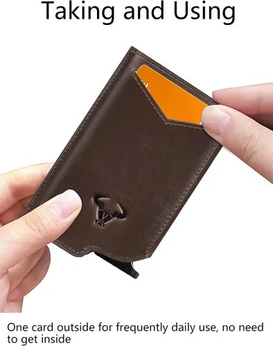Vista 5 de Billetera delgada para hombre, cartera grande de aluminio con clip para dinero, 8 tarjetas, bloqueo RFID
