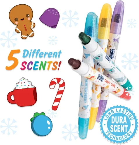 Vista 2 de Holiday Smelly Gellies – Palitos de colores en gel con purpurina patentada, crayones y resaltadores – 5 unidades – Regalos para niños, relleno
