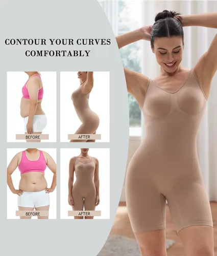 Vista 4 de SHAPERX Women's Shaping Mid-Thigh Bodysuit Tummy Control Shapewear Seamless Full Body Shaper