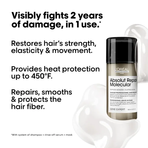 Vista 5 de L'Oréal Professionnel Paris Absolut Repair Molecular Hair Care Set - Champú sin sulfato, suero de enjuague y máscara sin enjuague para cabello