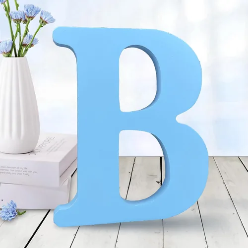 Vista 26 de AOCEAN - Letras de madera azul de 6 pulgadas, letras de madera sin terminar para decoración de pared, letras decorativas en pie, cortes de letras