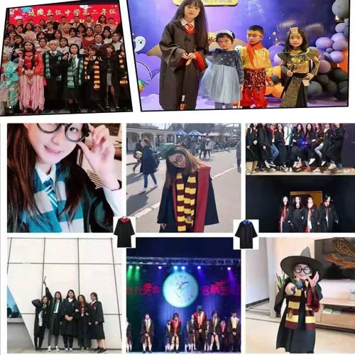 Vista 8 de Magician Themed Hooded Cloak Adult Teens, Black Wizard Robes Men Women,Halloween Movie Role Play Costume