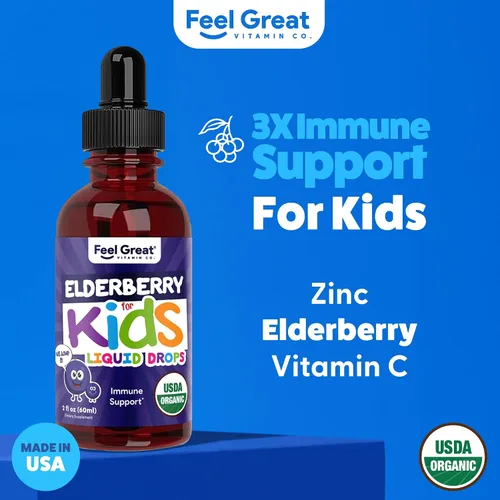 Vista 4 de Gotas Líquidas de Saúco para Niños con Vitamina C y Zinc - 2 fl oz - Suplemento de Apoyo Inmunológico para Niños y Pequeños de 1 a 13 Años Orgánico