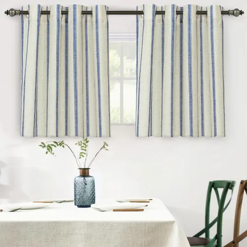 Vista 59 de DriftAway Cortinas opacas de mezcla de lino de granja de 90 pulgadas de largo para dormitorio, cortinas de lino con estampado de rayas verticales