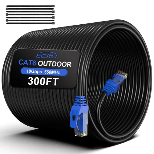 Vista 12 de Cable Ethernet Cat6 para exteriores de 20 pies, enterrado, enterramiento directo resistente, cable de conexión CCA de 24 AWG, PoE, UTP, impermeable