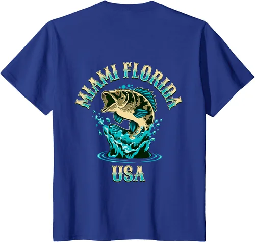 Vista 21 de Camiseta con diseño de pesca en la parte delantera y trasera de Miami Florida USA, Negro