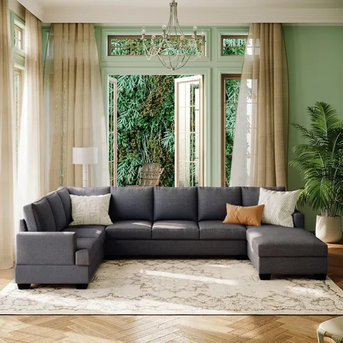 Vista 3 de Daesar Sofá seccional tapizado grande moderno en forma de U, sofá de tumbona extra ancho, gris
