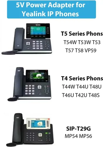 Vista 2 de Adaptador de corriente de 5V 2A para Yealink T54W compatible con Yealink Phone T54W, T46U, T57W, T48U, T46S, T53W, MP54, MP56, cable de alimentación