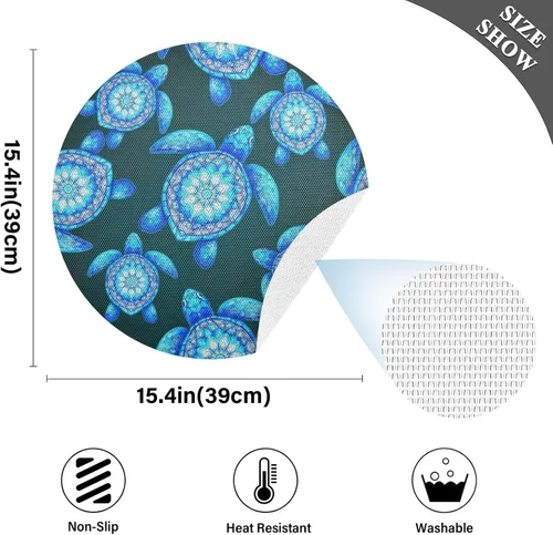 Vista 4 de Sea Turtles Mandala Blue PVC Plate Mat, Washable Placemat Heat Resistant for Kitchen one sizex1