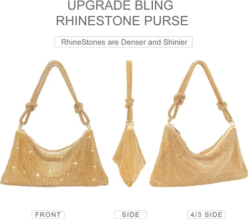 Vista 5 de MUVKE Bolso de noche brillante con diamantes de imitación para mujer, bolso de mano con diamantes de imitación de graduación, bolso Hobo