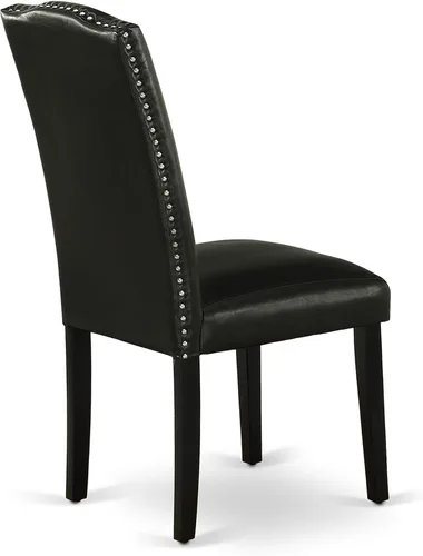 Vista 8 de East West Furniture SHEN3-BLK-69 - Juego de mesa de cocina de 3 piezas contiene una mesa de comedor redonda con pedestal y 2 sillas de comedor