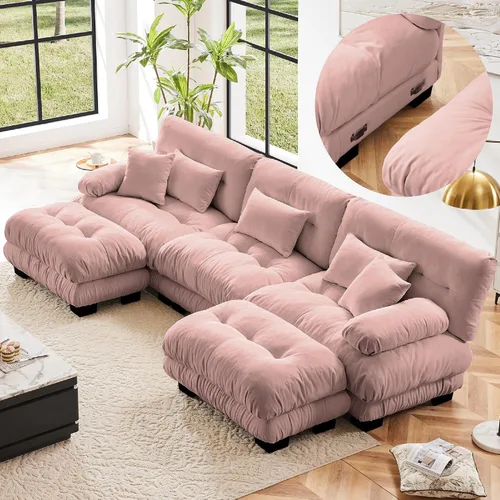 Vista 13 de KEIKI Sofá modular de 94 pulgadas con 4 almohadas, cómodo juego de sofá biplaza Cloud para sofá de asiento profundo suave y profundo, sofá biplaza