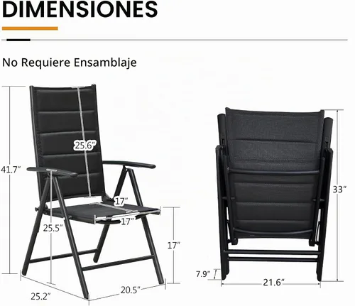 Vista 7 de PURPLE LEAF Juego de 2 sillas plegables para exteriores, asiento acolchado Negro
