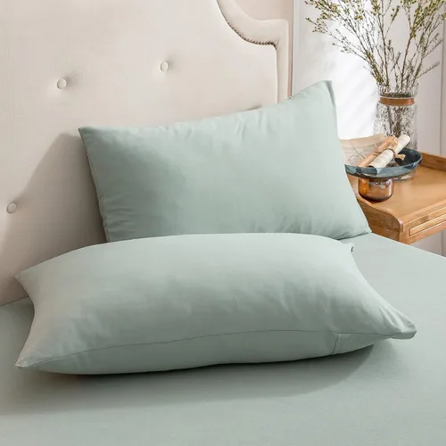 Vista 7 de PURE ERA Fundas de almohada de punto jersey 100% algodón tipo camiseta, súper suaves, cómodas, transpirables, juego de 2, estándar 20" x 26", rayas