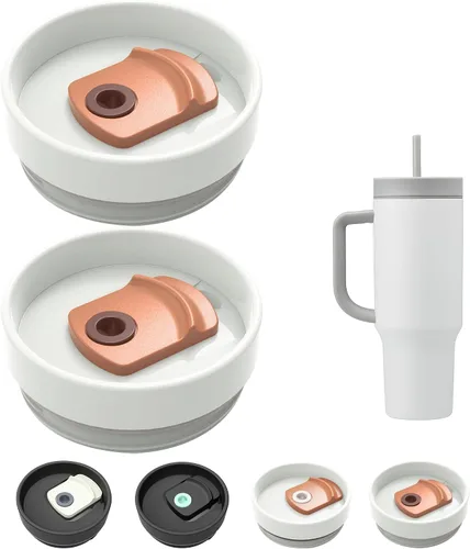 Vista 17 de Tapa de Vaso de 40 OZ Compatible con Stanley Quencher, Paquete de 2 Tapas de Vaso de Acero Inoxidable a Prueba de Derrames y Resistentes a