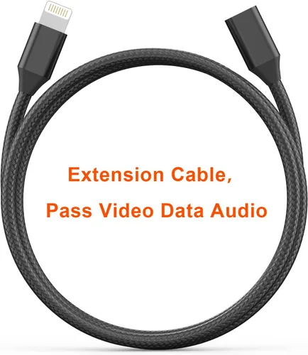 Vista 8 de Cable de extensión de cargador para iPhone, [certificado Apple MFi] Cable de nailon trenzado Lightning Extender Dock Cable macho a hembra adaptador
