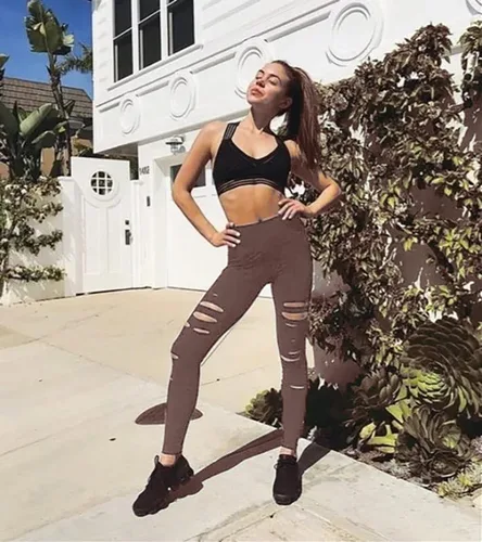 Vista 3 de Leggings rasgados de guerrero para mujer, pantalones de yoga de cintura alta con control de abdomen, pantalones deportivos de entrenamiento