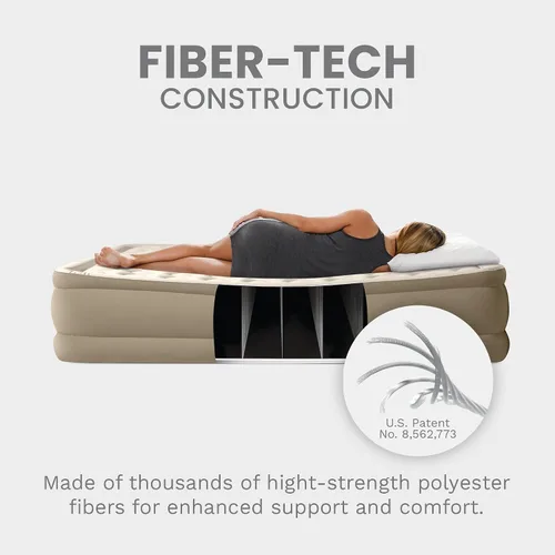 Vista 6 de Intex Dura-Beam - Colchón de aire de lujo ultra afelpado: Fiber-Tech, bomba eléctrica incorporada, altura de cama de 18 pulgadas, capacidad