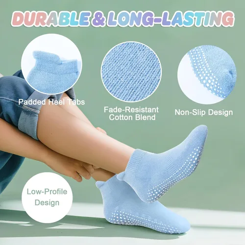 Vista 2 de LA ACTIVE Calcetines con agarre antideslizante para tobillos para niños y niñas con suela antideslizante para bebés, niños pequeños y niños