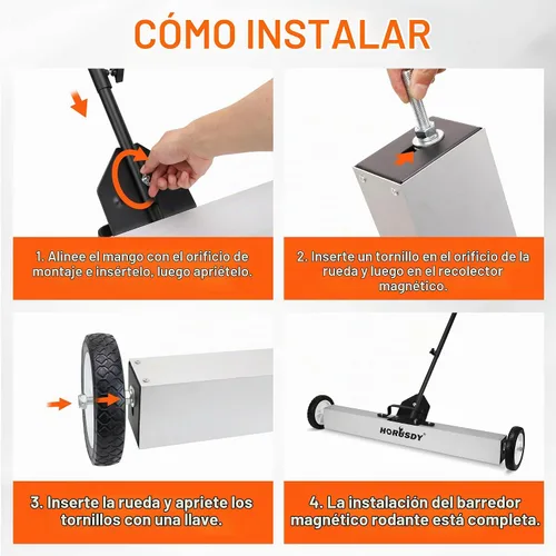 Vista 6 de HORUSDY Barredora magnética rodante de 17 pulgadas con ruedas, mango ajustable, imán resistente de capacidad de 8.8 libras para recoger las uñas