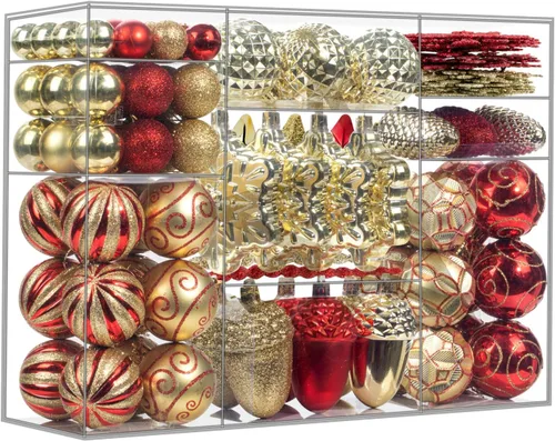 Vista 8 de Juego de 110 adornos de bolas de Navidad, adornos de Navidad surtidos azules y dorados para árbol de Navidad, bolas de plástico irrompibles Azul