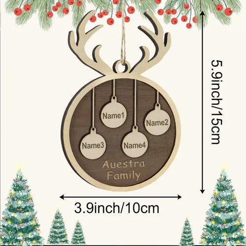 Vista 3 de Adornos de Navidad personalizados, familia de 1 nombre, adornos de Navidad de madera personalizados, decoración personalizada, decoración de árbol