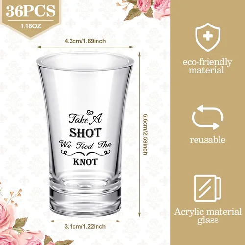 Vista 2 de Cunhill Paquete de 36 vasos Take a Shot We Tied the Knot Shot, juego de recuerdos de boda de 1.2 onzas, recuerdo de boda, acrílico divertido