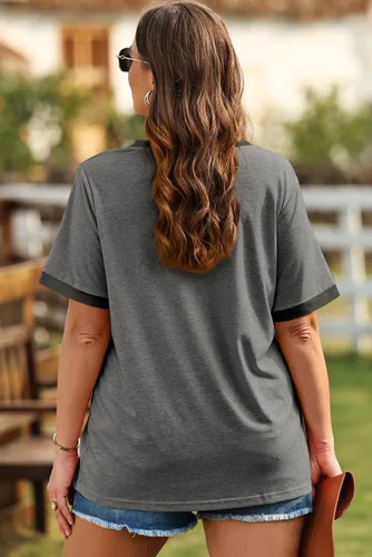 Vista 44 de Eytino Blusas de talla grande para mujer, cuello en V, manga corta, a rayas, casual, holgada, con bolsillo (1X-5X)