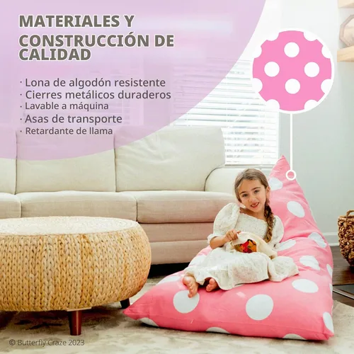 Vista 6 de Funda para silla con diseño de mariposa para niños y adolescentes, Lona, lunares rosado claro Lunares Rosa Claro