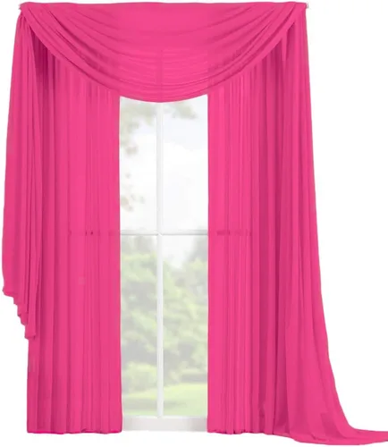 Vista 9 de Decotex Juego de 3 cortinas de gasa transparente para ventana, incluye 2 paneles y 1 bufanda a juego (120 pulgadas de largo, chocolate)