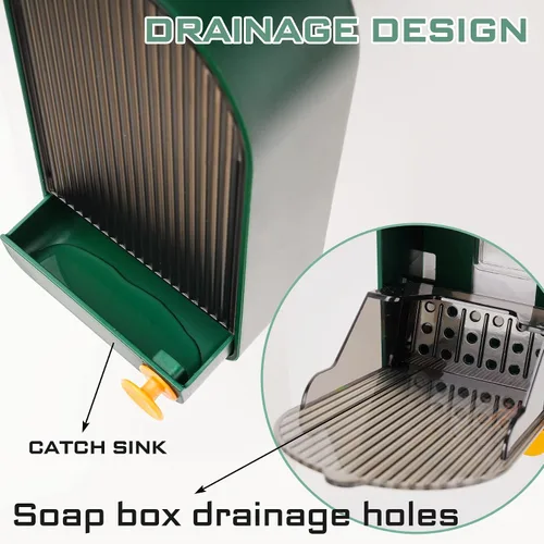 Vista 2 de NiHome 2 cajas de jabón para montar en la pared con cubierta y drenaje para ducha, instalación sin perforaciones, impermeable, a prueba de polvo