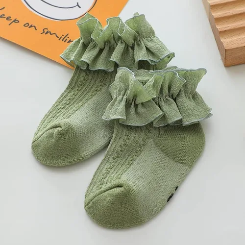 Vista 4 de Calcetines de princesa para recién nacidos, con volantes de encaje, para niñas pequeñas
