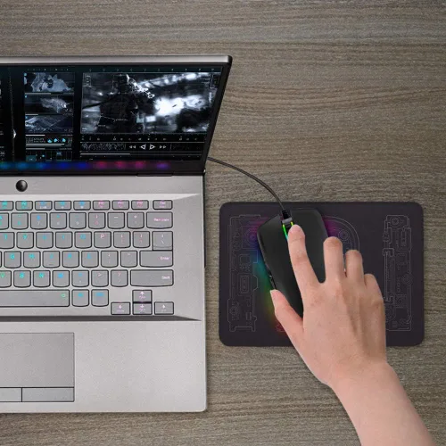 Vista 7 de FIRSTMEMORY - Mouse ergonómico USB C con cable RGB para juegos, óptico con DPI ajustable 800/1600/2400/3200, compatible con portátiles, PC, laptop