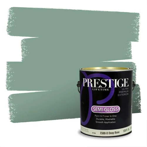 Vista 22 de Prestige Paints - Pintura exterior e imprimación en uno, 1 galón, plano, compatibilidad comparable con el color menta «Whipped Mint» de Behr