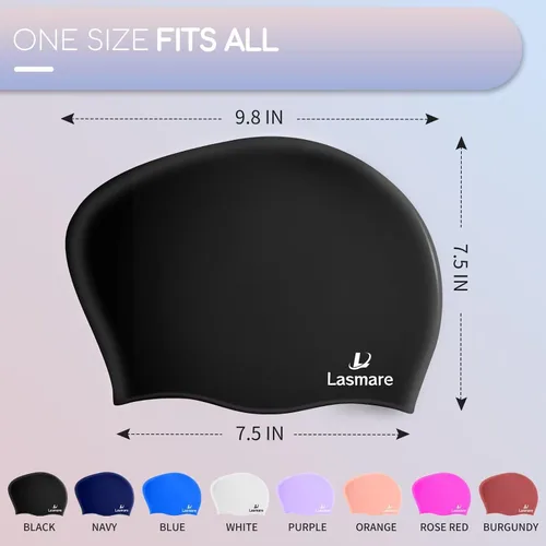 Vista 4 de Long Hair Swim Cap for Women 2 Pack, Silicone Swimming Caps for Unisex Adult Women Men with Ear Plugs & Nose Clip Set, Waterproof Adult Swim Hats