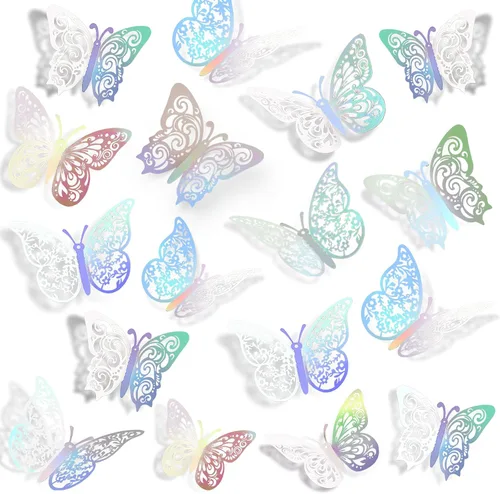 Vista 19 de 72 decoraciones de mariposa negra, 3 tamaños, 3 estilos, decoración de pared 3D para fiestas, cumpleaños y manualidades Butterfly Party
