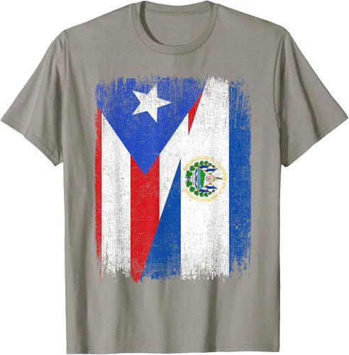 Vista 24 de Camiseta Half Puerto Rico El Salvador Flag Orgullo Salvadoreño Roots
