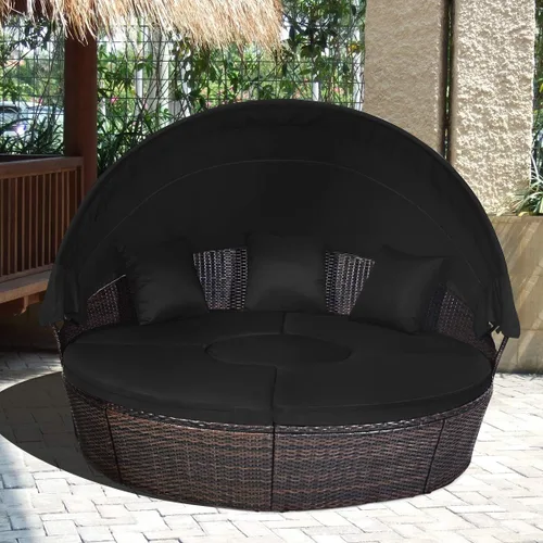 Vista 3 de Tangkula - Sofá redondo con dosel para patio con mesa en el centro, de ratán, altura ajustable