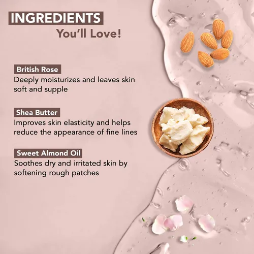 Vista 4 de Botanic Hearth Gel de ducha British Rose & Almond – Gel de ducha hidratante con manteca de karité, limpiador suave y rehidratante, libre de sulfatos