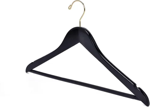 Vista 5 de Juego de colgantes de madera negra de calidad, perchas curvadas con elegantes ganchos cromados (resistente, paquete de 10)