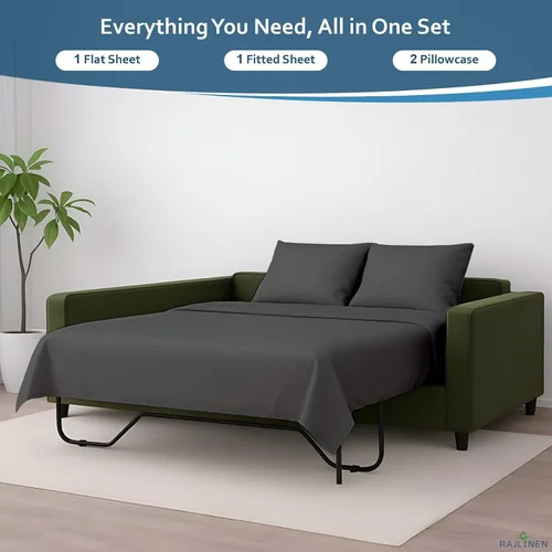Vista 5 de Rajlinen Juego de sábanas para sofá cama tamaño matrimonial de 52 x 72 pulgadas, color gris oscuro, sábanas para sofá, cama, 100% algodón egipcio