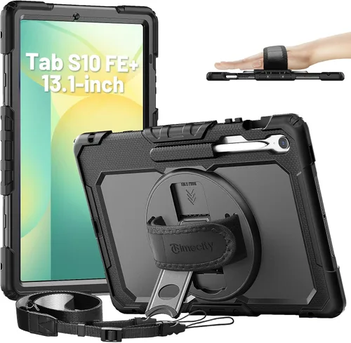 Vista 27 de Timecity - Funda protectora resistente para Samsung Galaxy Tab S10 Lite, S10 FE, S9 FE 5G, S9, 10.9 y 11 pulgadas, con protector de pantalla, Negro