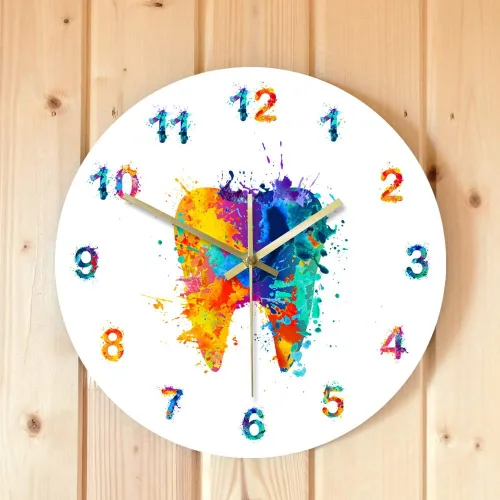 Vista 5 de The Geeky Days Acuarela Pintura Dental Impresión Reloj de Pared Clínica Dental Médica Arte de Pared No Ticking Reloj de Pared Dental Ortodoncista