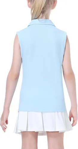 Vista 5 de EXARUS Camisetas polo de golf para niñas, sin mangas, cuello en V, tenis, atléticas, para ejercicio escolar de 5 a 12 años