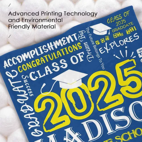 Vista 5 de MyPupSocks Manta personalizada para regalo de graduación, felicitaciones clase de 2025, manta azul personalizada de forro polar 2025 para hermana