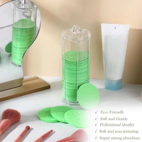 Vista 6 de 120 esponjas faciales comprimidas, exfoliantes faciales naturales, esponjas faciales desechables para limpieza, almohadillas faciales redondas