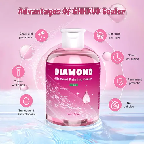 Vista 2 de GHHKUD Sellador de pintura de diamantes de 5.1 fl oz con pinceles, pegamento sellador de arte de diamantes DIY, aplicador de accesorios de pintura