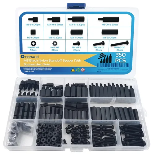 Vista 8 de 350 piezas M2 negro macho hembra de nailon hexagonal espaciador Standoff tornillo tuerca kit de surtido (negro) para PCB placa base de circuito